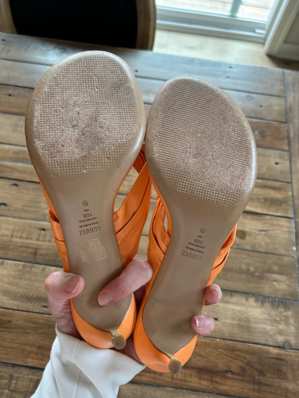 Schutz Willow Sunset Orange Leather Sandal Heels 10 - Picture 9 of 12